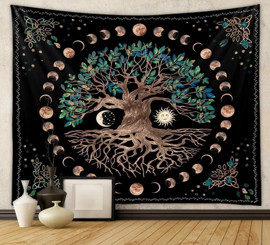 Mystical Tree of Life Mushroom Forest Tapestry: A Dreamy Wal