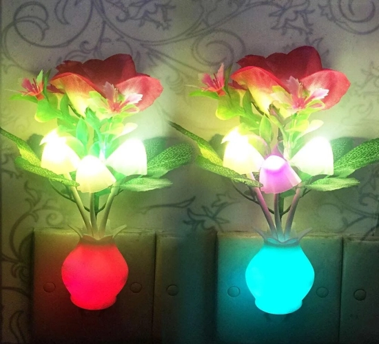 Lilac LED Night Light Colorful Rose Mushroom Lamp for Romantic Home Art Decor, Available with US/EU Plug