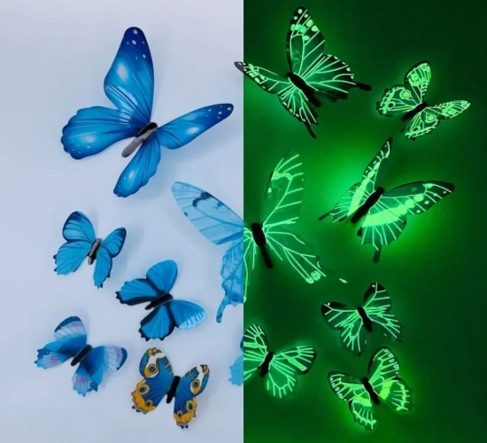 12Pcs New Fashion 3D Luminous Butterfly Wall Stickers: Creative DIY Wall Art for Modern Home Decorations and DIY Gifts.