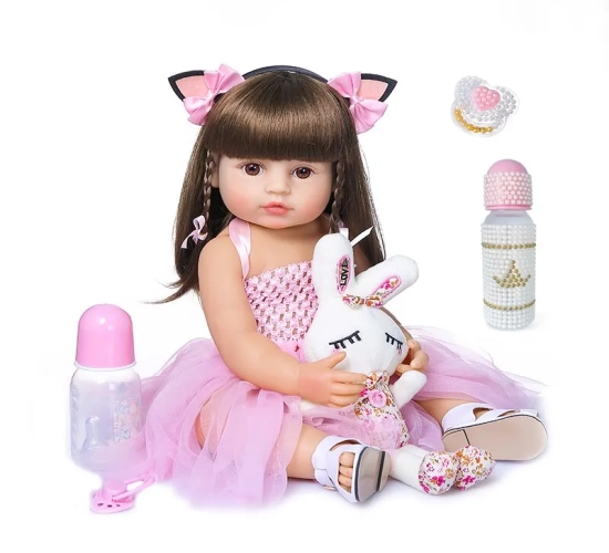 "55cm Reborn Toddler Girl Doll: Pink Princess Baby Toy, Very Soft with Full Body Silicone – Bebe Doll for a Delightful Play Experience"
