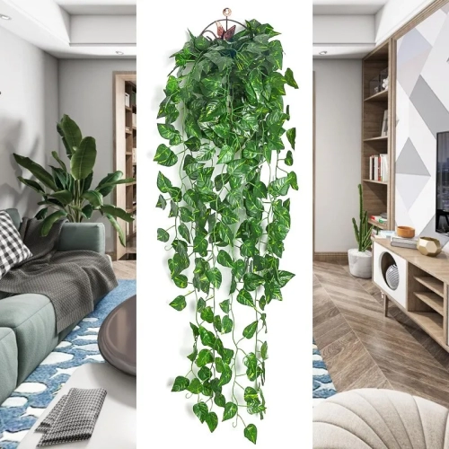 Simulation Creeper Wall Hanging: Artificial Plants Vines for Indoor Green Plant Wall Decoration with Fake Flowers