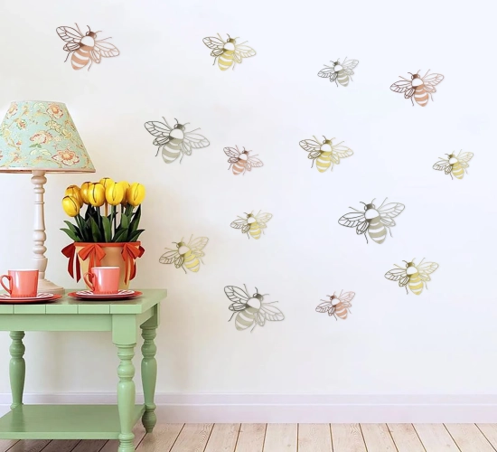 12PCS Hollow Bee Wall Stickers - Festive Party Arrangement for Home Decoration. Cardboard Decals for Windows and Home Decor.