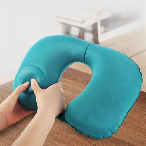 U-Shape Neck Cushion with Automatic Air Inflation, Compress Ring Pillow Ideal for Airplane, Car, and Outdoor Travel. Enjoy Convenient and Relaxing Neck Support on the Go