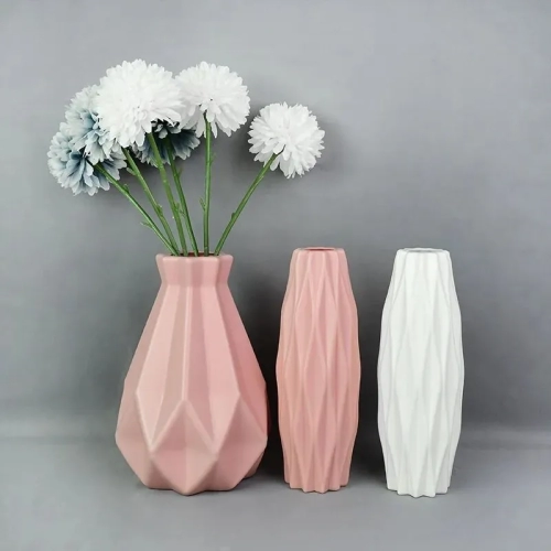 Single Modern Flower Vase in White, Pink, or Blue Plastic Basket Style. Nordic Home Living Room Decoration Ornament for Flower Arrangement.
