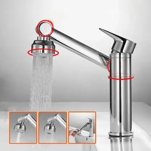 Deck Mounted Bathroom Sink Faucet with 1080° Swivel, Mixer, Splash-Proof Water Tap, Shower Head, Aerators, and Tapware. Suitable for both Bathroom and Kitchen use.
