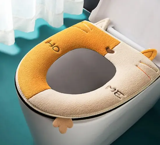 Soft and Adorable Embroidered Toilet Seat Cover with Zipper Closure: Washable, Warm, and Cozy Mat Pad for Bathroom Comfort and Style