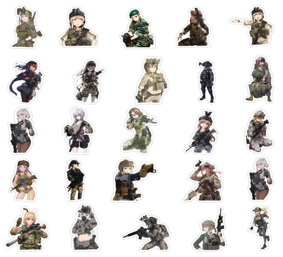 50pcs Anime Camouflage Military Uniform Girls Stickers - Graffiti Decals for Scrapbooking, Laptop, Phone, and Wall Decor.