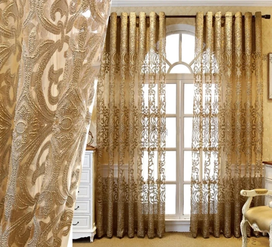 Custom European Elegance: Bronze Jacquard Design Tulle Curtain for Modern Living Rooms and Bedrooms - Organza Sheer Panel Window Treatment