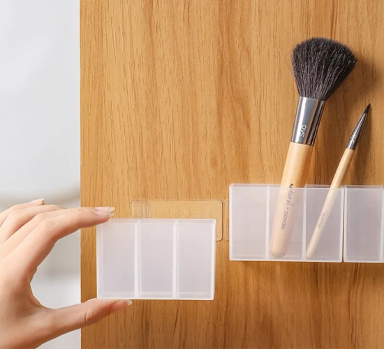 Wall-Mounted Mini Storage Box: Transparent Plastic Organizer for Lipstick, Eyebrow Pencil, Makeup Brushes, and More. Perfect for keeping your makeup essentials tidy and easily accessible on your dresser or wall-mounted.