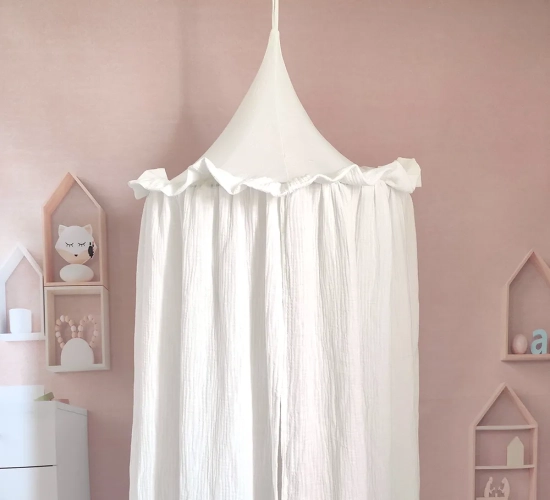 Luxurious 100% Premium Muslin Cotton Bed Canopy with Frills: Perfect Hanging Baldachin for Kids' Room