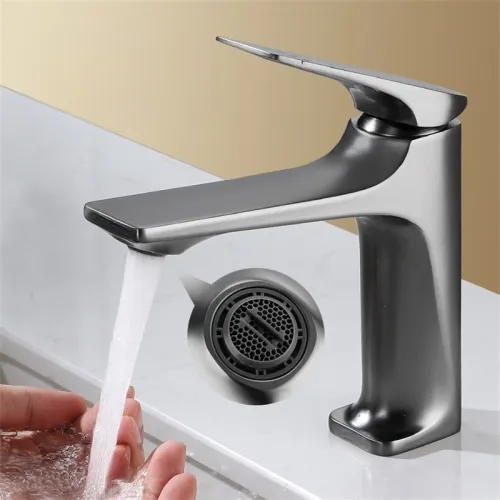 Modern Brass Bathroom Faucet Single Handle, Deck Mounted for Wash Basin. Hot and Cold Mixer Water Tap