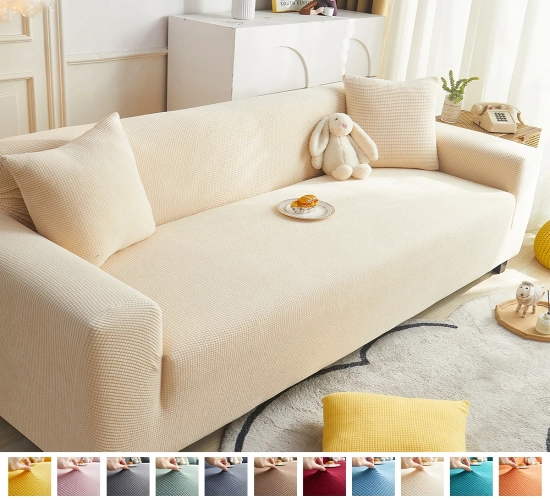 L-Shaped Sofa Cover: Elastic Fabric Slipcovers for Living Room, Home Decor Protector. Stretchable and Stylish Seater Corner Sofa Cover