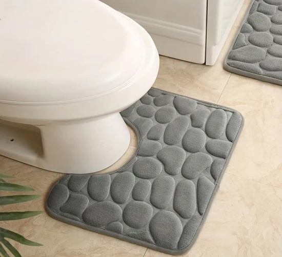 U-Shaped Washroom Toilet Foot Mat - Waterproof Pad for Bathroom, Designed for Water Absorption and Anti-Skid Protection on the Floor.