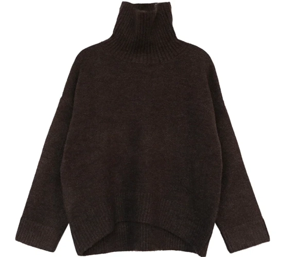 Chic VEN Korean women's sweater: Loose, warm, solid turtleneck pullover for autumn/winter 2022.
