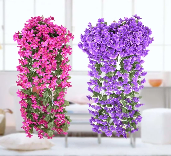 Violet Artificial Flowers for Party Decor, Valentine's Day, Wedding, Wall Hanging, and Garden. Fake Plants for Outdoor and Indoor Decoration.