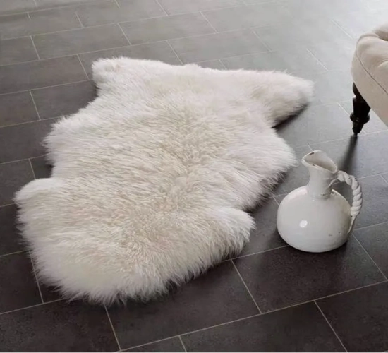 Soft Faux Fur Sheepskin Rug: Fluffy Chair Cover with Long Hair for Children's Bedroom. Plush Wool Hairy Carpet Pad for a Comfortable Seat and Furry Area Rugs.