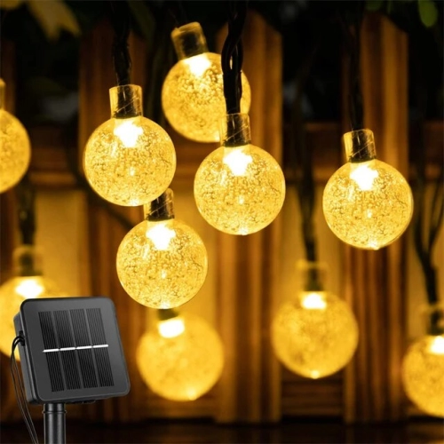 Outdoor Solar String Lights 60 LED Crystal Globe Lights with 8 Modes, Waterproof and Solar Powered. Perfect for Garden Party Decoration.