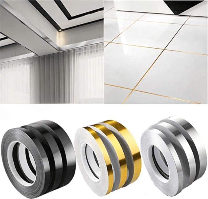 50M Gold and Black Self-Adhesive Tile Stickers Tape – Waterproof Wall Gap Sealing Strip for Floor, Adding a Touch of Elegance and Tile Beauty Seam to Your Home Decor