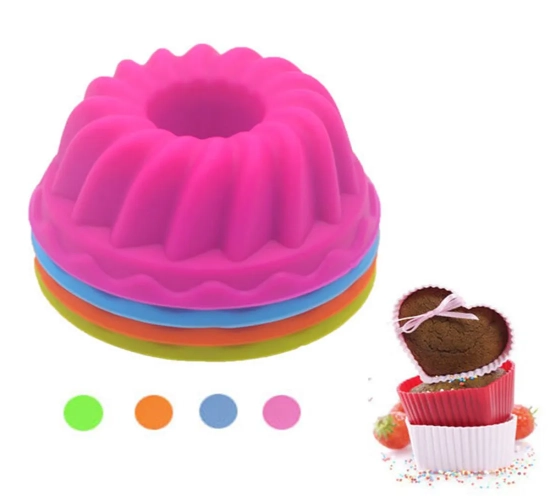 Set of 12 silicone cake molds for baking muffins and cupcakes. Versatile kitchen cooking bakeware for DIY cake decoration.