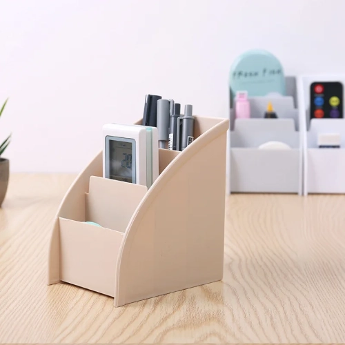 Mini Desktop Organizer with 3 Grids: Remote Control Storage Holder, Keys and Phone Organizer, Washable Home and Office Storage Box with a Pen Holder Stand.