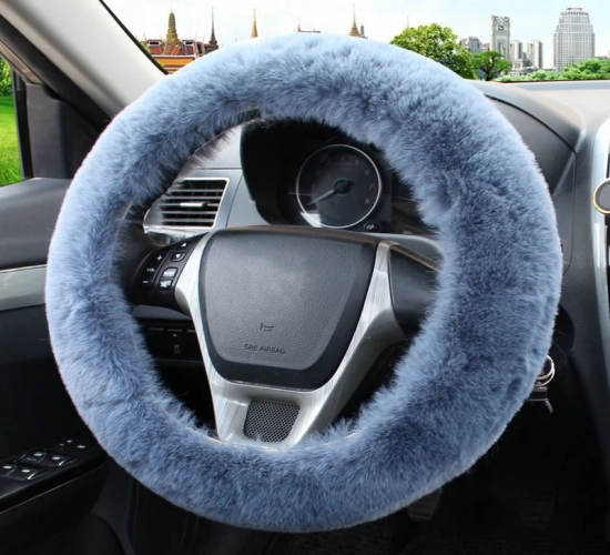 Universal 36-39cm Car Steering Wheel Cover: Winter Fluffy Rabbit Hair Cover for Steering Wheel, Heating Hands, Car Steering Wrap