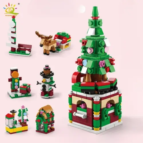 Christmas-themed Building Blocks Set with 6-in-1 Designs - Includes Elk, Deer, Santa Claus, City Snow House, and Xmas Tree Bricks, Perfect Toys for Children, Ideal as Kids' Gifts