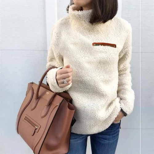 Stay Cozy and Stylish: Turtleneck Pullover Women's Sweater for Winter - Super Soft and Comfortable, Solid Color, Fashionable Zipper Detail, and a Sexy Top for a Hipster Look."