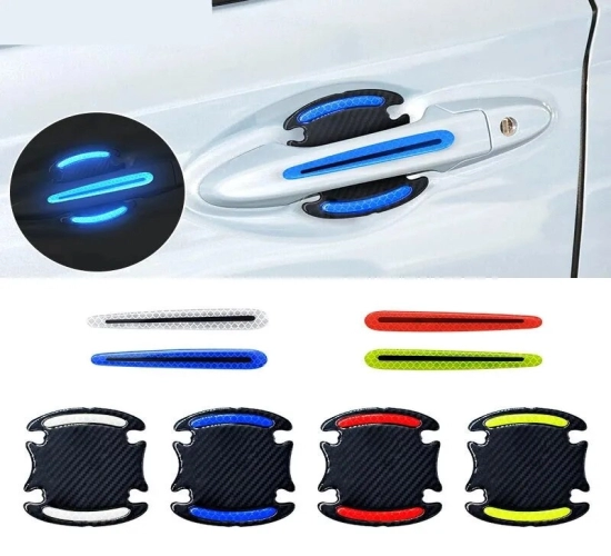 "General-Purpose 3D Carbon Fiber Car Door Handle Stickers: Scratch-Resistant, Safety Reflective Strip, and Versatile Auto Stickers"
