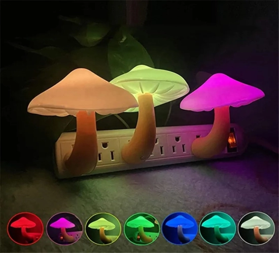 Mushroom-Shaped LED Night Lights Automatic Sensor for Toilet and Bedroom Decor, Wall Lamps with Light-Control Sensor