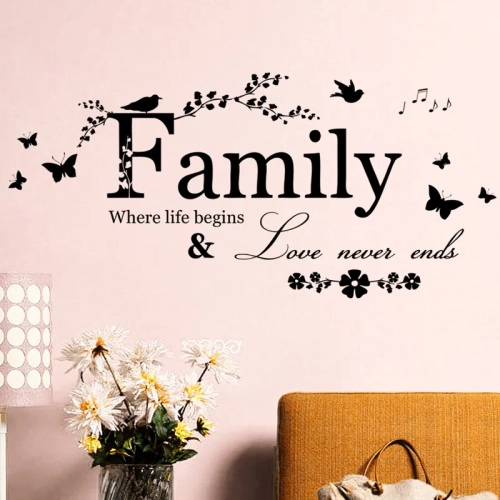 Family Love Never Ends Vinyl Wall Sticker Inspirational Lettering Decals for Home Decor, Wedding Decoration, and Poster Art