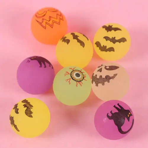 Set of 10 Luminous Pumpkin Witch Bounce Rubber Balls - 27mm - Perfect for Kids' Birthday Parties, Pinata Fillers, and Halloween Party Decorations