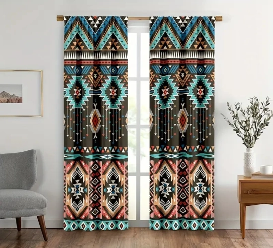 Bohemian Chic: Enhance Your Bedroom or Living Room with 2pcs Mandala Boho Blackout Curtains - Featuring Bohemian Flowers, Stripes, and Rod Pocket Design for an Ethnic Vintage Vibe