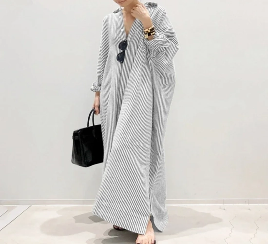Summer New Dresses for Woman Fashion Striped Cardigan Loose Large Casual Temperament Commuter Irregular Women's Long Dress Tops