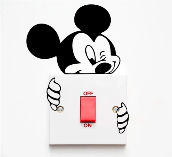 DIY Cartoon Wall Decals Disney Mickey Minnie Mouse Switch Stickers for Bedroom Home Decor, Vinyl Mural Art and Wallpaper Accessories