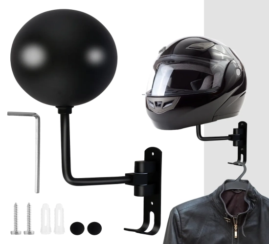 180° Rotation Helmet Holder with Double Hook - Securely Store and Display Bike Helmets