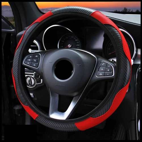 Universal Car Steering Wheel Cover: Breathable Anti-Slip PU Leather Steering Covers, Suitable for 37-38cm Steering Wheels, Auto Decoration with Carbon Fiber Design