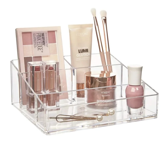 Transparent Plastic Makeup Organizer: Cosmetic Storage Box with Sections for Makeup Brushes, Stationery, Pen Holder, and Lipstick Display Stand
