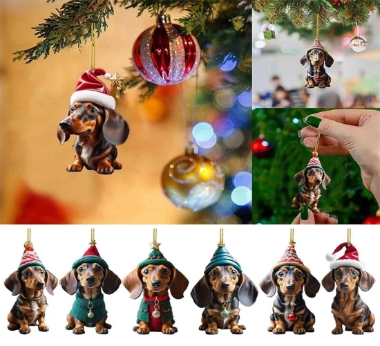 Acrylic Christmas Dog Ornament - Adorable Mirror Hanging Charm Pendant for Car Interior and Home or Office Decorations