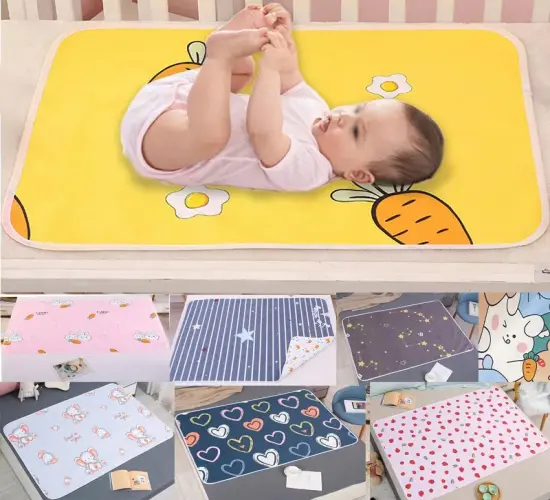 Reusable Waterproof Cotton Baby Diaper Changing Pad Cover with Newborn Print, Diaper Mattress, and Floor Play Mat for Babies 0-3 Years Old