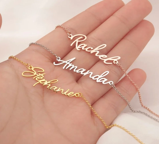 Personalized Gold Nameplate Bracelet with Stainless Steel Cross Chain - Unique Jewelry Gift for Women