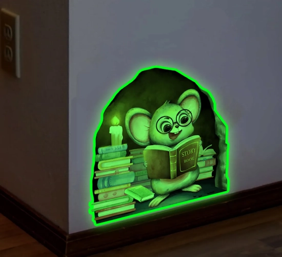 Luminous Cartoon Mouse Hole Wall Stickers: Transform your Living Room, Baby Kids' Bedroom, and Home Decor with these Glow in the Dark Mouse Stickers. Add a playful and glowing touch to your space.