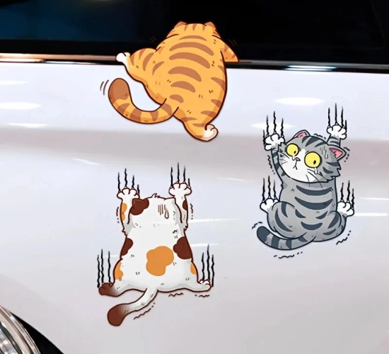 3pcs Funny Climbing Cats Car Sticker: Whimsical Animal Styling for Creative Car Body Decoration and Decal Decor