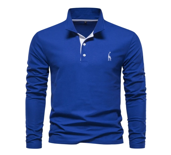 Upgrade Your Spring Wardrobe with Deer Embroidery Men's Polo Shirts: Solid Color, Long Sleeve Elegance for a Stylish Social Business Look."