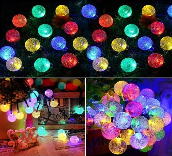 Outdoor Solar String Lights 60 LED Crystal Globe Lights with 8 Modes, Waterproof and Solar Powered. Perfect for Garden Party Decoration.