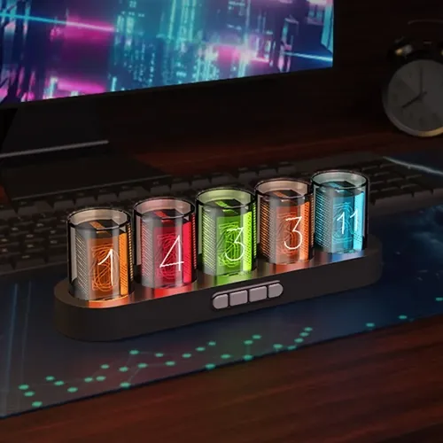 Digital Nixie Tube Clock with RGB LED Glows - Perfect for Gaming Desktop Decoration, Luxury Box Packing for a Gift Idea.