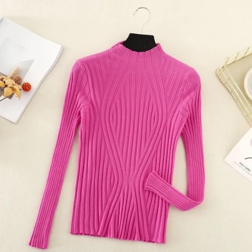 Knitted Sweater Women Pullover 2023: Half Turtleneck Jumper for Autumn Winter, Solid Slim Chic Streetwear Long Sleeve Top Y2K