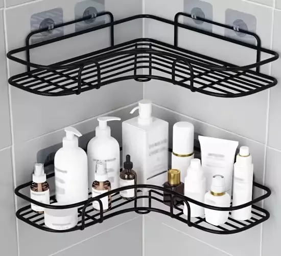 Wall Mounted Bathroom Shelf with No-Punch Triangle Storage Rack: Shower Caddy, Ideal for Bathroom and Kitchen, Essential Bathroom Accessories.