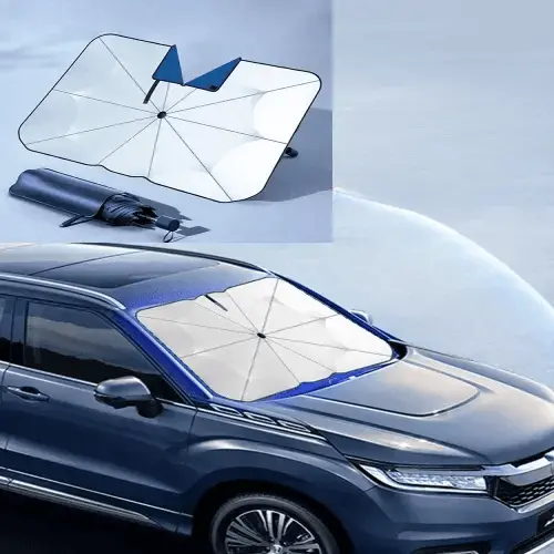 Auto Sunshade Umbrella Protects Car Interior and Windshield from Summer Sun, Essential Shading Accessories.