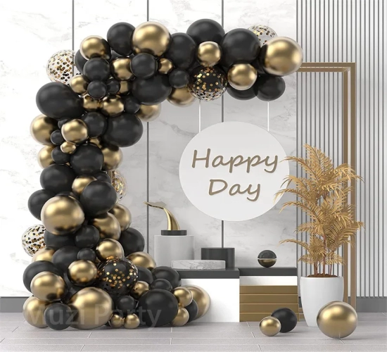 Black Gold Balloon Garland Arch Kit Confetti Latex Balloons for 30th, 40th, 50th Birthday Parties, Baby Showers, and Adult Decorations