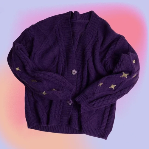 Winter Loose Cardigans: Women's Star Embroidered Knitted Sweaters with a Vintage Y2K Streetwear Vibe. Single Breasted, Long Sleeve Top Coats.